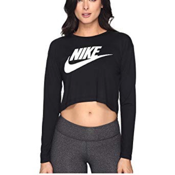 nike black long sleeve super crop top